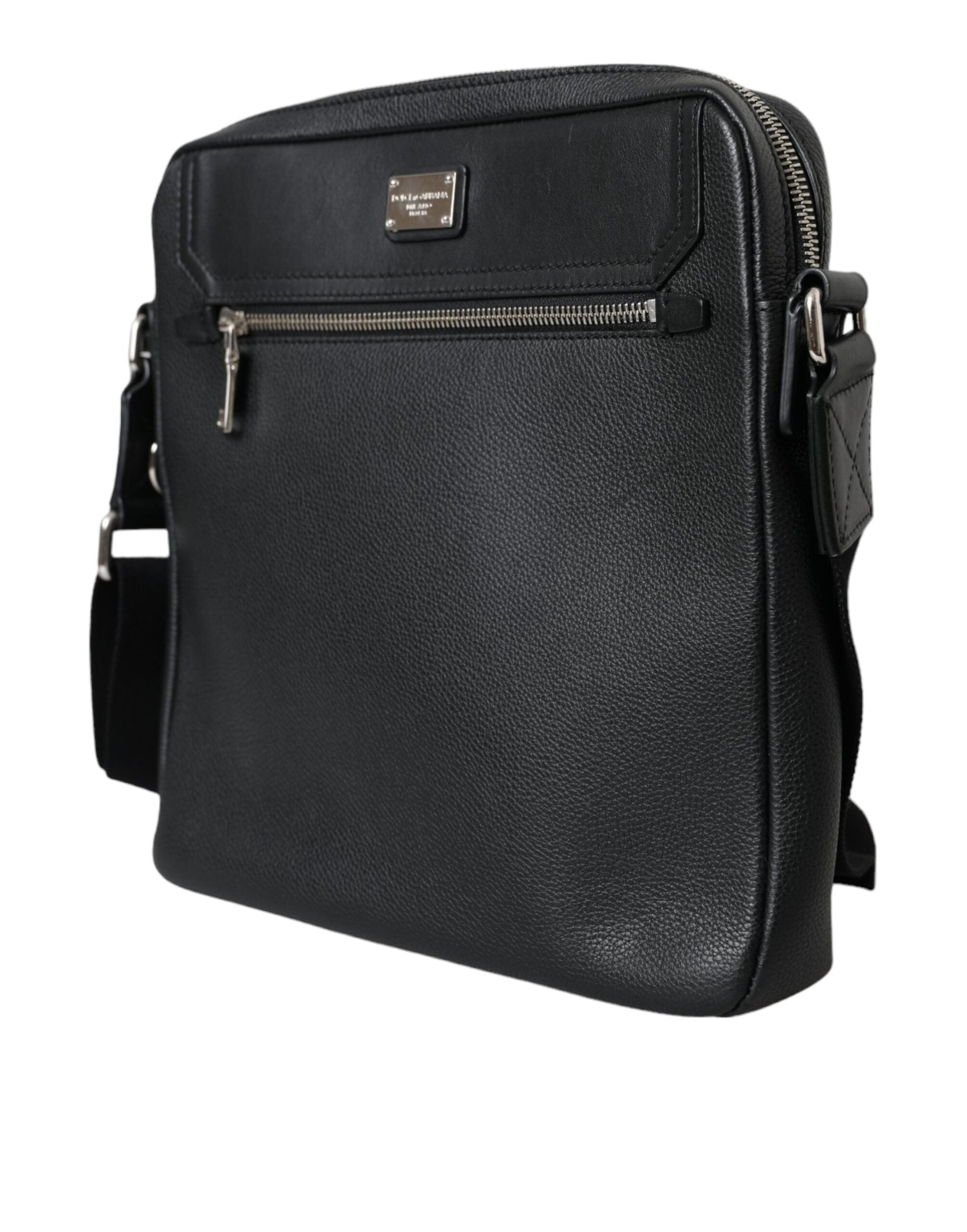 Dolce & Gabbana Siyah Deri DG Logo Plakalı Messenger Çapraz Askılı Çanta